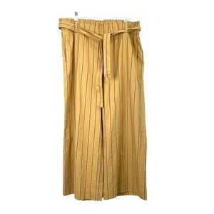 NEW J. Jill linen stretch striped wide‎ leg cropped belted pants Size L mustard